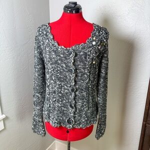 Valentine Mixed Gray Chunky Knit Cardigan Gray Black Button Front Sweater Size M